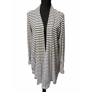 Tommy Hilfiger Striped Open Front Cardigan Thumb Hole Pockets Medium